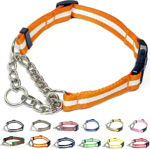 Miniatura 15 de Collar Martingale para perros, collares de nailon ajustables con hebilla de liberación rápida, rayas multicolores, cadena de acero inoxidable