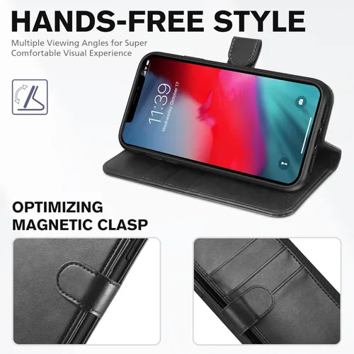 Miniatura 4 de TUCCH Funda tipo cartera para iPhone XR, función atril con bloqueo RFID, ranura para tarjetas de crédito, de piel sintética, con carga inalámbrica