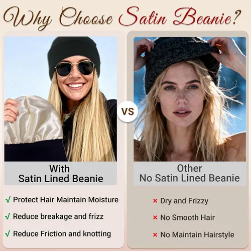 Miniatura 3 de NPQQUAN 2 PCS Satin Lined Beanie for Women Silk Lined Beanies Winter Warm Soft Lining Cuffed Knit Beanie Hats for Women