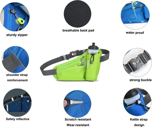 Miniatura 3 de Riñonera impermeable para correr, ciclismo, con soporte para botella de agua, viajes, caminar, escalar, senderismo, deportes al aire libre, con Verde