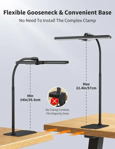 Miniatura 5 de Kary Lámparas LED de Escritorio para Oficina en Casa, Luz de Escritorio Alta con Base, Cuello de Ganso Flexible de Altura Ajustable con 5 Niveles
