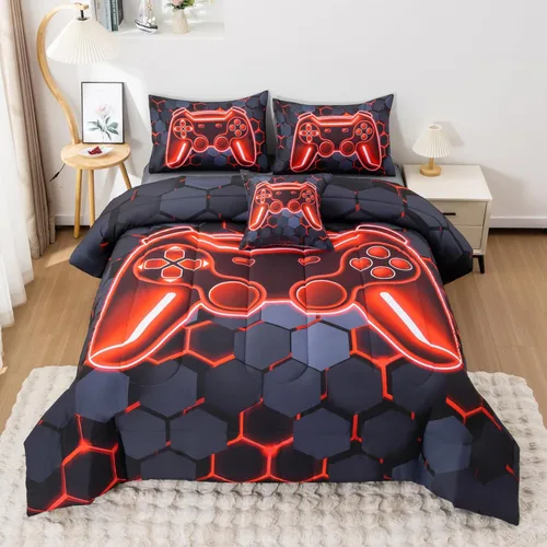 Miniatura 11 de Juego de edredón de 6 piezas para niños y adolescentes, niños y niñas, cama temática de videojuegos con grafitis de colores en una bolsa