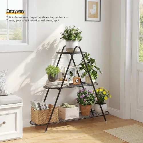 Miniatura 8 de Soporte de 3 niveles para plantas, estante de metal para plantas, resistente para interiores y exteriores, estante para múltiples macetas