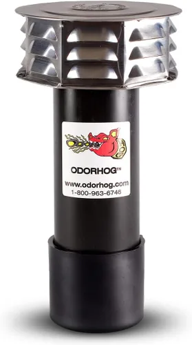 Miniatura 5 de OdorHog Filtro de tubería de ventilación con tapa de metal de 1.5 pulgadas, ABS negro, elimina problemas de olor al aire libre y alcantarillado
