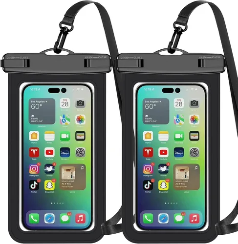 Miniatura 11 de Bolsa impermeable para teléfono, paquete de 2 fundas impermeables para teléfono blanco y negro, bolsa seca para teléfono celular, nivel