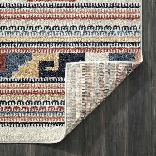 Miniatura 7 de Abani Alfombra multicolor con diseño del suroeste, alfombra de comedor con patrón tribal naranja, gris y beige que no se desprende (3 x 5 pies)