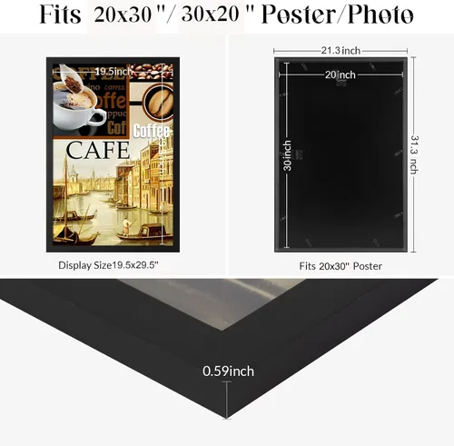 Miniatura 6 de Marco de 20x30 pulgadas negro, marco de póster de 30x20 pulgadas, colgante horizontal vertical, marco grande de 20 por 30 para pared de galería