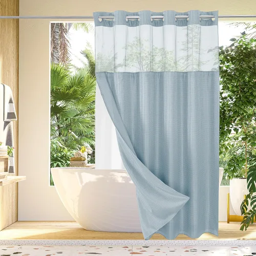 Miniatura 15 de Gibelle: cortina de ducha pequeña para baño de 36x74, cortina de ducha de punto gofre con juego de forro de tela a presión, no necesita ganchos