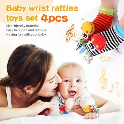 Miniatura 2 de Juguetes de bebé PHEZAPPA 0-6 meses, juego de calcetines con sonajero de muñeca y sonajero de pie, calcetines con sonajero para bebés y sonajeros
