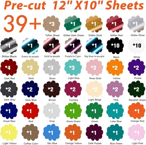 Miniatura 3 de HTVRONT Paquete de vinilo de transferencia de calor HTV: paquete de 80 vinilos para planchar de 12 x 10 pulgadas para camisetas, 39 colores surtidos