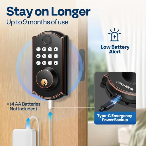 Miniatura 6 de VIVOHOME Cerradura inteligente para puerta principal, cerradura de puerta de entrada sin llave con huella dactilar, control remoto de aplicación