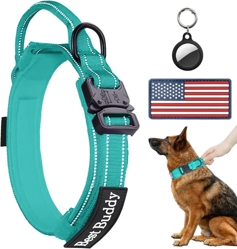 Miniatura 13 de AUBELL Collar táctico reflectante para perro, collares militares ajustables de servicio pesado K9 con asa y hebilla de metal de liberación rápida