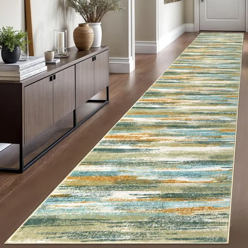 Miniatura 132 de Lansny Alfombra moderna abstracta de 2 x 5 pies, color negro, gris, blanco, lavable, alfombra de entrada para cocina, alfombra antideslizante suave