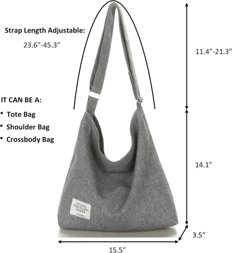 Miniatura 8 de Covelin - Bolsa de hombro informal de lona para mujer, estilo bohemio y retro, bolsa de mano, bolso cruzado, tamaño grande