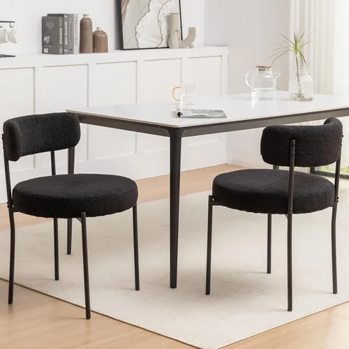 Miniatura 17 de Boucle - Juego de 2 sillas de comedor modernas de mediados de siglo con patas de metal, sillas de cocina tapizadas para comedor, cocina (beige)