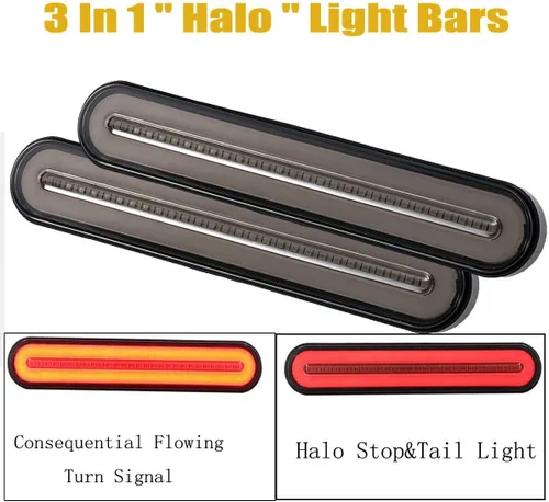 Miniatura 3 de Paquete de 2 barras de luces traseras LED de 9 pulgadas para remolque + parada de freno + conjunto de luces de señal de giro e identificación, tira