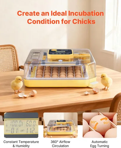 Miniatura 2 de VEVOR Incubadora de 48 huevos, incubadora automática con volteador de huevos y vela LED, pantalla de temperatura y control automático de humedad