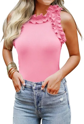 Miniatura 9 de WAYMAKER - Camiseta sin mangas para mujer, body de estilo sexy con espalda cruzada, cuello de tortuga simulado y ribeteado