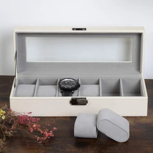 Miniatura 7 de NEX Caja de reloj organizador para hombres, de piel sintética superior de cristal para el almacenamiento de relojes