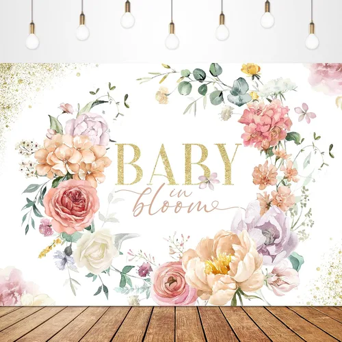 Glawry Baby in Bloom - Telón de fondo de 7 pulgadas de ancho x 5 pies de alto, rosa, floral, para niñas, acuarela, peonía, hojas de flor de rosa,