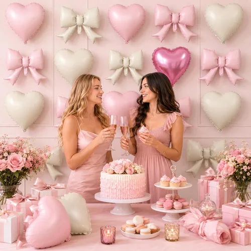 Miniatura 4 de 20 globos de lazo rosa, globos de corazón rosa bebé, globo en forma de corazón de 18 pulgadas, globo de lazo de 21 pulgadas para propuesta