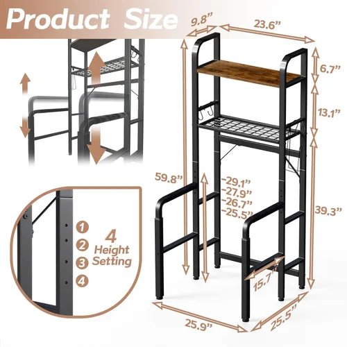 Miniatura 2 de Riel de seguridad para inodoro con almacenamiento, asas de inodoro ajustables para ancianos y personas mayores, accesorios de baño