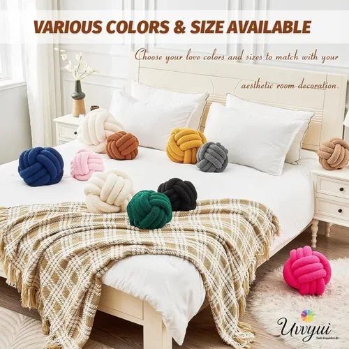 Miniatura 6 de Uvvyui Bola de Almohada con Nudo, Almohadas Decorativas Suaves para el Hogar, Almohada Redonda de Tiro, Almohada de Felpa Anudada Hecha a Mano