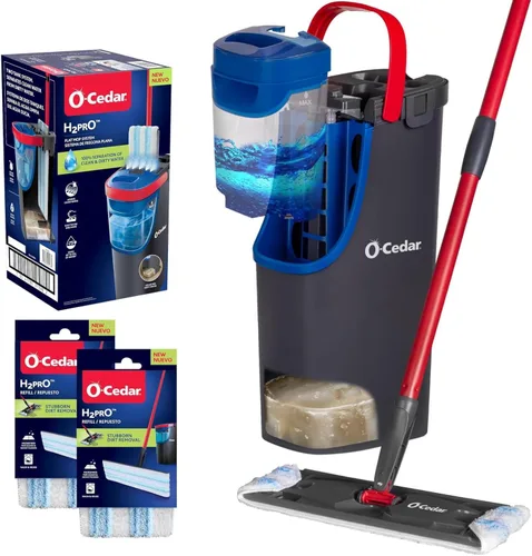 Miniatura 18 de O-Cedar H2prO Sistema de trapeador plano Herramienta de limpieza rápida Limpia con agua limpia Mopa de microfibra reutilizable y lavable a