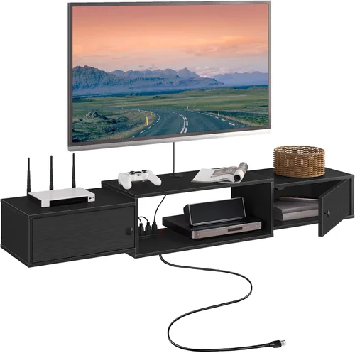 Miniatura 8 de HOOBRO BK11UDS01 - Soporte flotante de 55 pulgadas para TV con tomas de corriente, moderno estante de consola multimedia montado en la pared