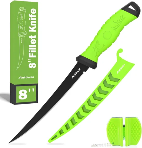 Miniatura 11 de ANTOWIN Cuchillo de cebo de 5 pulgadas para peces, hoja alemana G4113 Pro de acero inoxidable, cuchillos de filete de pesca para agua salada