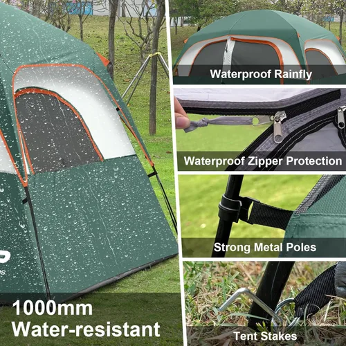 Miniatura 3 de CAMPROS CP Upgraded 6/8 Person Camping Tents, Waterproof Windproof Family Tent with Larger Mesh Windows & Door, Double Layer, Easy Set Up, Verde