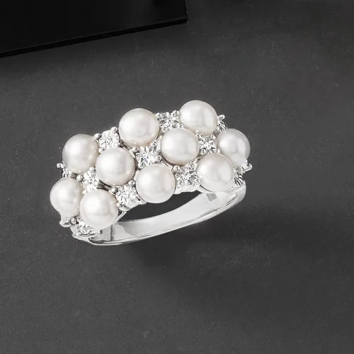 Miniatura 4 de Ross-Simons Anillo de perlas cultivadas de 0.157in con detalles de diamante en plata de ley