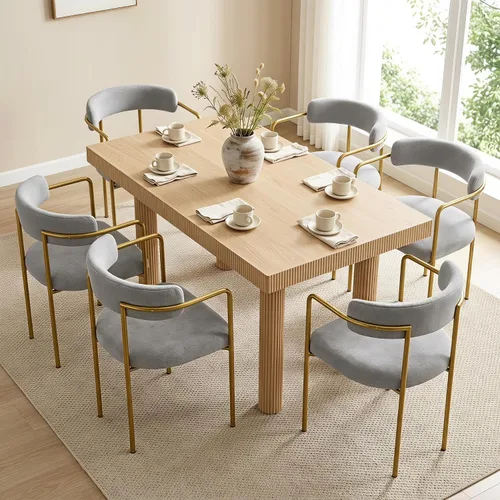Miniatura 14 de Boucle - Juego de 4 sillas de comedor con brazos, modernas sillas de comedor tapizadas de mediados de siglo para cocina y comedor, respaldo curvo