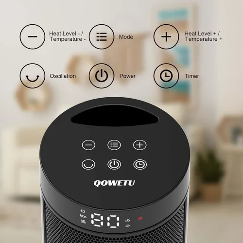 Miniatura 5 de Calentador de espacio extragrande, calentadores eléctricos de 1500 W para uso en interiores con termostato, oscilación de 70°, 5 modos, control