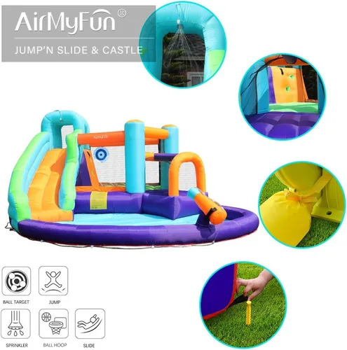 Miniatura 6 de Doctor Dolphin - Casa inflable de rebote con tobogán acuático, casa inflable para niños grandes, tobogán acuático para patio trasero, parque