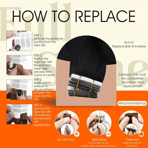 Miniatura 5 de Full Shine - Extensiones de cabello humano real Remy, sin costuras, color negro azabache 1, extensiones adhesivas, cabello brasileño liso, sedoso