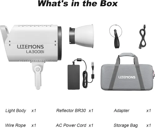 Miniatura 8 de Godox LA300Bi COB LED luz de video con bolsa de transporte 330W bicolor 2800K-6500K 127000Lux @3.3 ft 11FX efecto Bowens montaje luz continua
