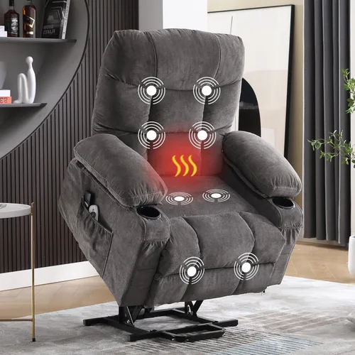 Miniatura 15 de MAHOMICO Silla reclinable eléctrica para personas mayores con masaje por vibración y calefacción lumbar, sofá reclinable eléctrico con bolsillo