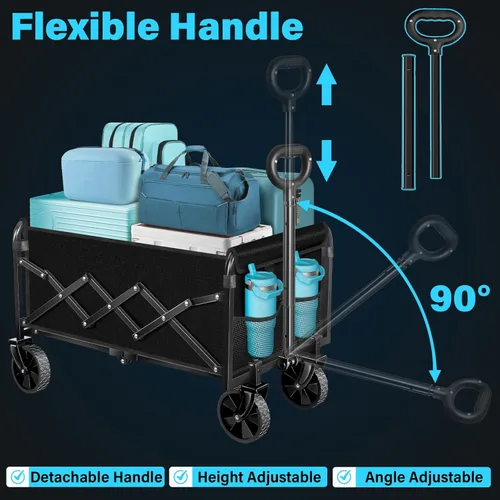 Miniatura 8 de Carro plegable con ruedas: Carro de utilidad plegable de 360LBS de alta resistencia - Carro de compras portátil todo terreno para compras