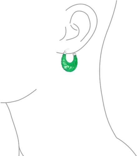 Miniatura 3 de Aretes de aro de jade verde claro con piedras preciosas auténticas, redondas, de bambú, para mujer, chapado en oro de 14 quilates, plata de ley .925