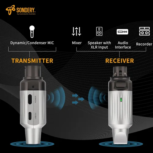 Miniatura 3 de Sondery Transmisor y receptor inalámbricos UHF XLR recargables 7 canales para micrófonos dinámicos de bobina móvil