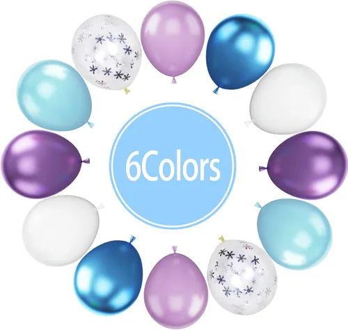 Miniatura 7 de Paready Globos de Frozen, 60 Piezas Globos de 12 Pulgadas Morado Azul Blancos y de Confeti de Nieve de Látex para Niñas Suministros de Fiesta Morado