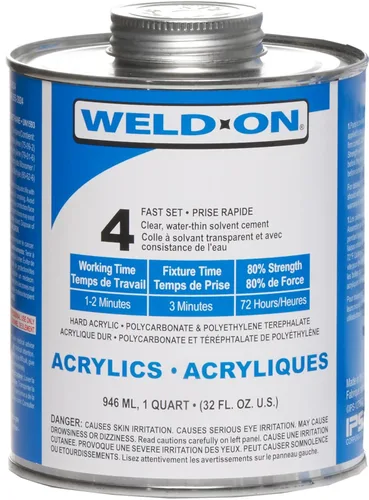 Weld-On #4 Cemento acrílico, fórmula sin cloro con bajo contenido de compuestos orgánicos volátiles (COV), cuarto de galón