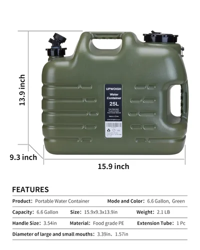 Miniatura 3 de UPWOIGH Contenedor de agua para campamento, jarra de agua grande de 6.6 galones (25 litros), almacenamiento de agua verdaderamente sin fugas, tanque
