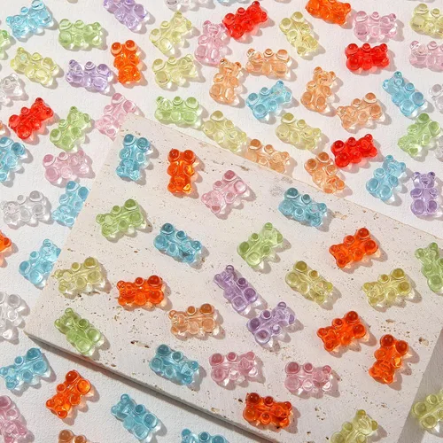 Miniatura 3 de 200 cuentas de oso acrílico transparente de oso de goma coloridas, lindo oso de cuentas para collares, pulseras, llaveros, joyería, manualidades