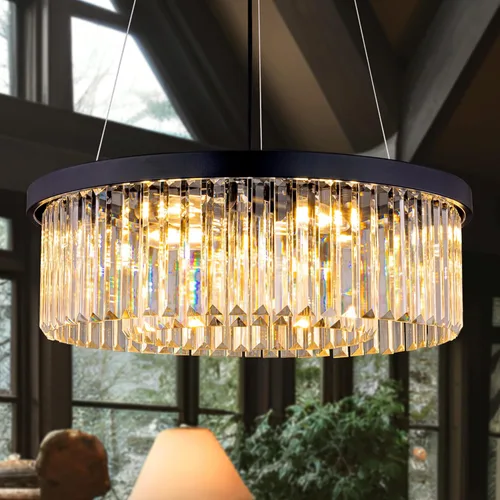 Wellmet Lámpara de araña moderna de cristal para comedor, 6 luces negras de granja, lámpara colgante de cristal estilo granja, lámpara de techo