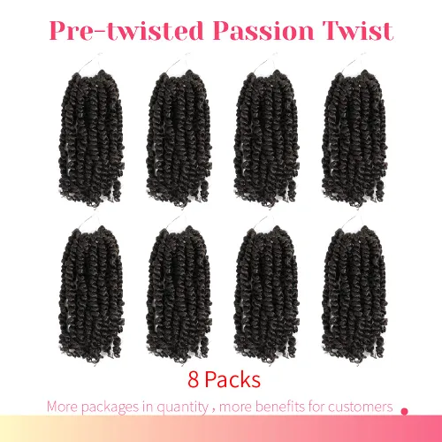 Miniatura 2 de BOHOBABE Pelo de ganchillo pretrenzado Passion Twist de 6 pulgadas, cabello trenzado de ganchillo Passion Twist preenrollado corto, 8 paquetes