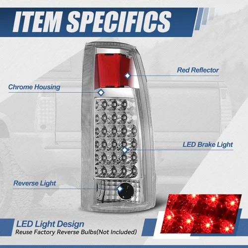Miniatura 2 de Juego de luces traseras LED para Chevy GMC series C/K, Transparente (Chrome Clear)