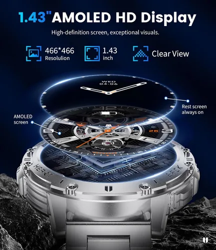 Miniatura 2 de Smart Watch for Men for Android/iPhone(3 Straps),1.43’’ AMOLED Display Sport Watch with 123 Sport Modes/FlashLight,5ATM Waterproof Fitness Watch