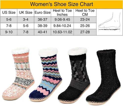 Miniatura 5 de Pantuflas de sherpa para mujer botines cálidos y acogedores para interiores calcetines suaves y peludos para casa parte inferior antideslizante